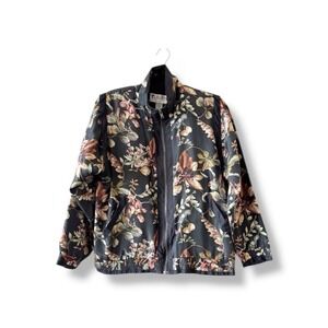 Vintage Y2K Lavon Silk Floral Bomber Jacket Women's Size PM Med Zip Front Retro